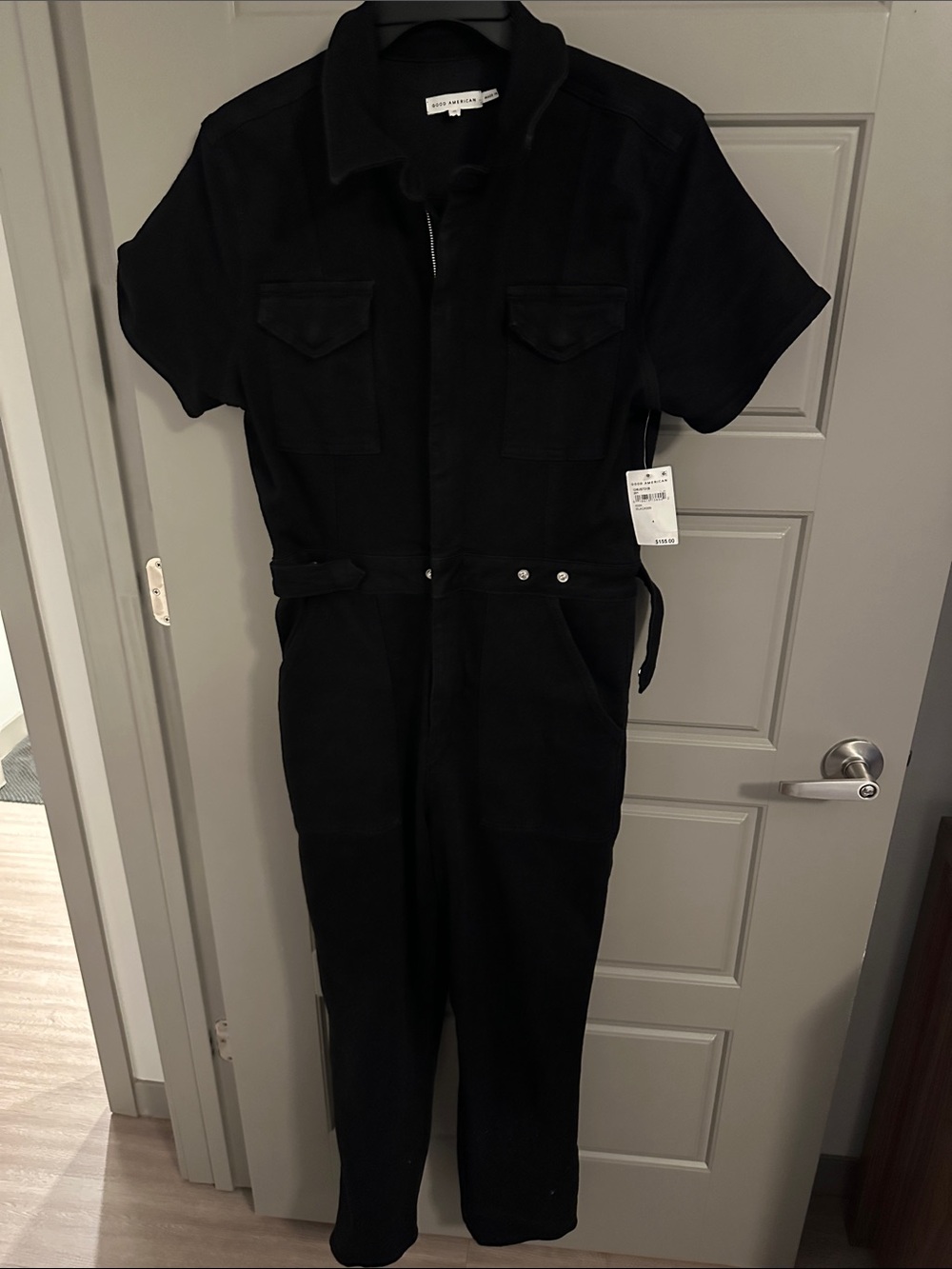 Good American Black Short-Sleeve Utility Jumpsuit